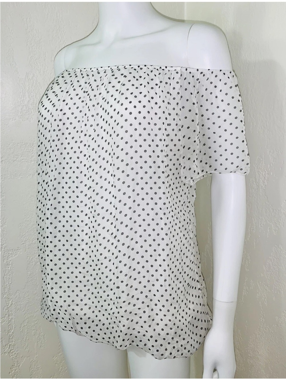 Luisa Ricci White Silk Polka Dot Short Sleeve Blouse S - Picture 2 of 11